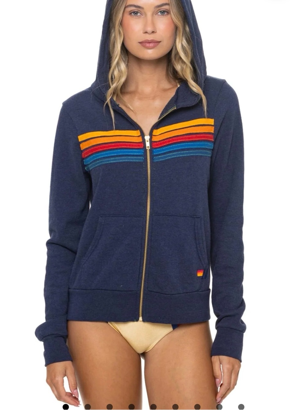 Aviator Nation 5 Stripe Zip Hoodie Navy Rainbow Unisex L NWT Tiny Factory Flaw